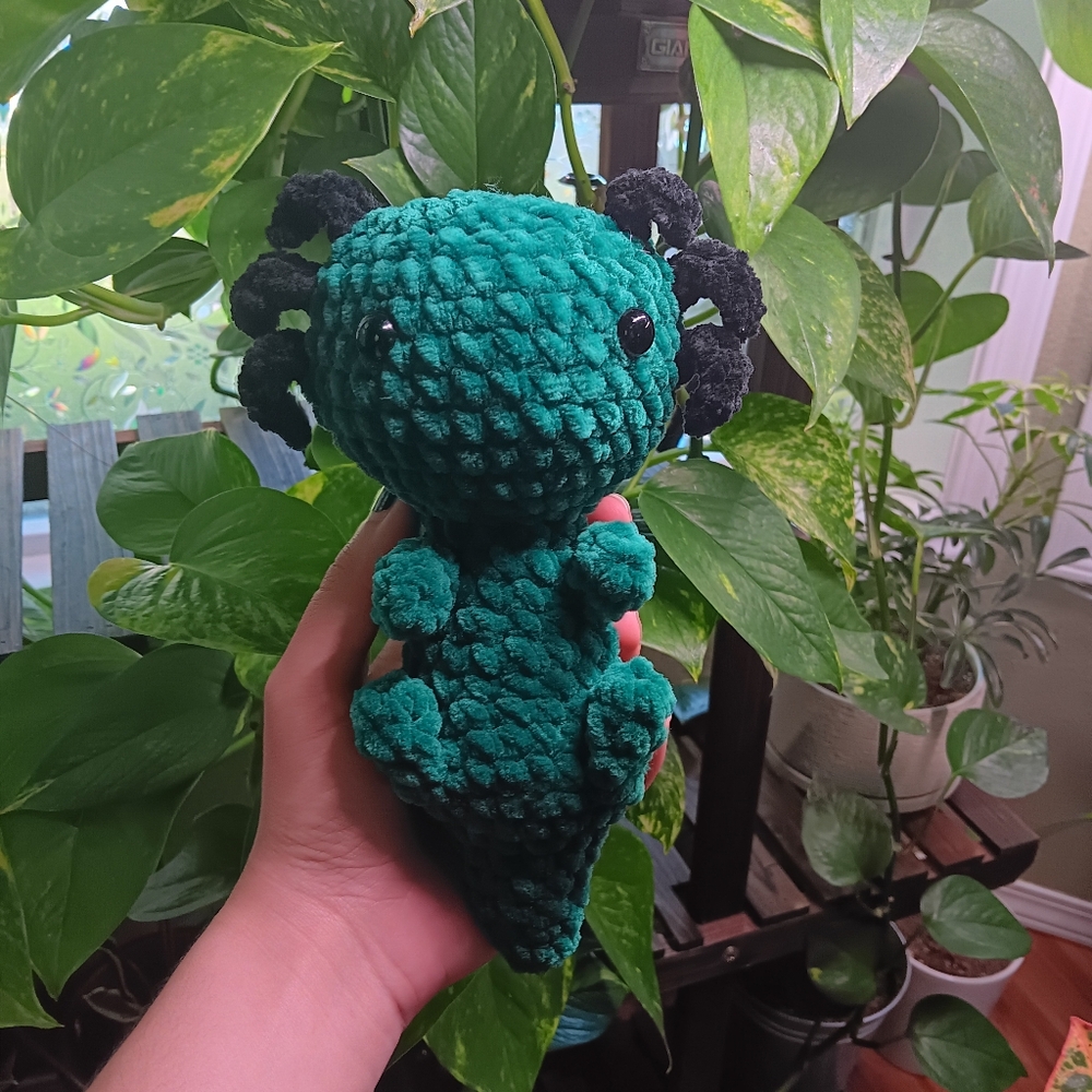Handmade Crochet Green and Black Axolotl